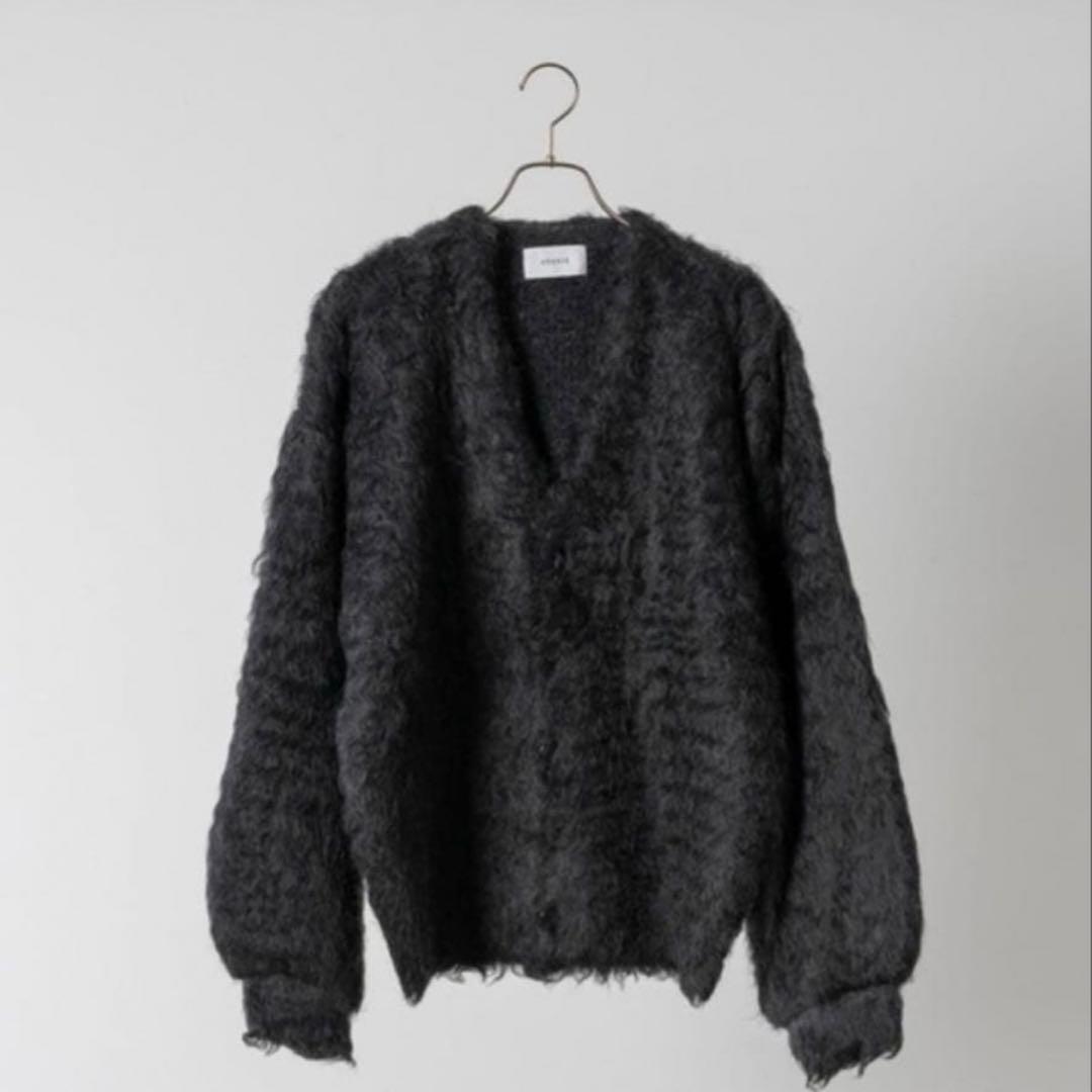 soerte ウールブレンドボリュームシャギーニットカーディガン