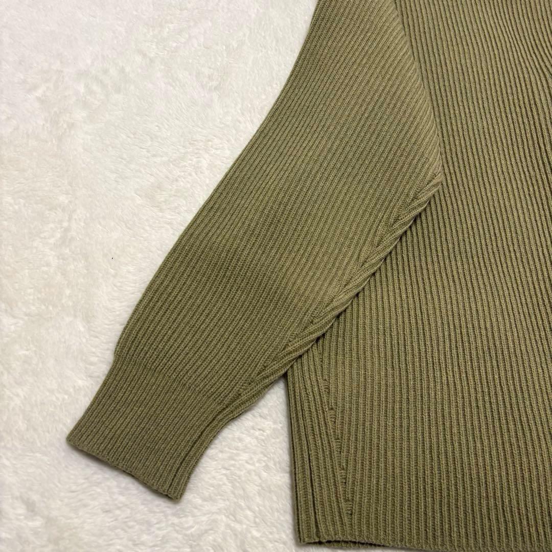 美品 AURALEE リブニットビッグカーディガン L オリーブグリーン