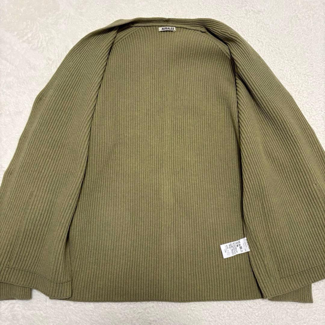 美品 AURALEE リブニットビッグカーディガン L オリーブグリーン