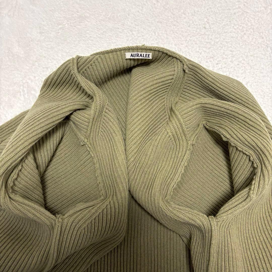 美品 AURALEE リブニットビッグカーディガン L オリーブグリーン