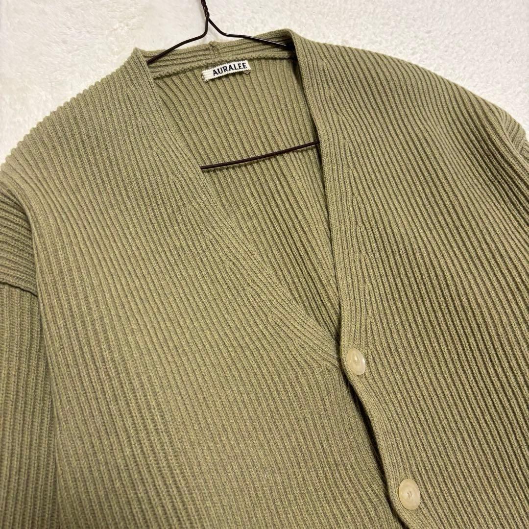 美品 AURALEE リブニットビッグカーディガン L オリーブグリーン
