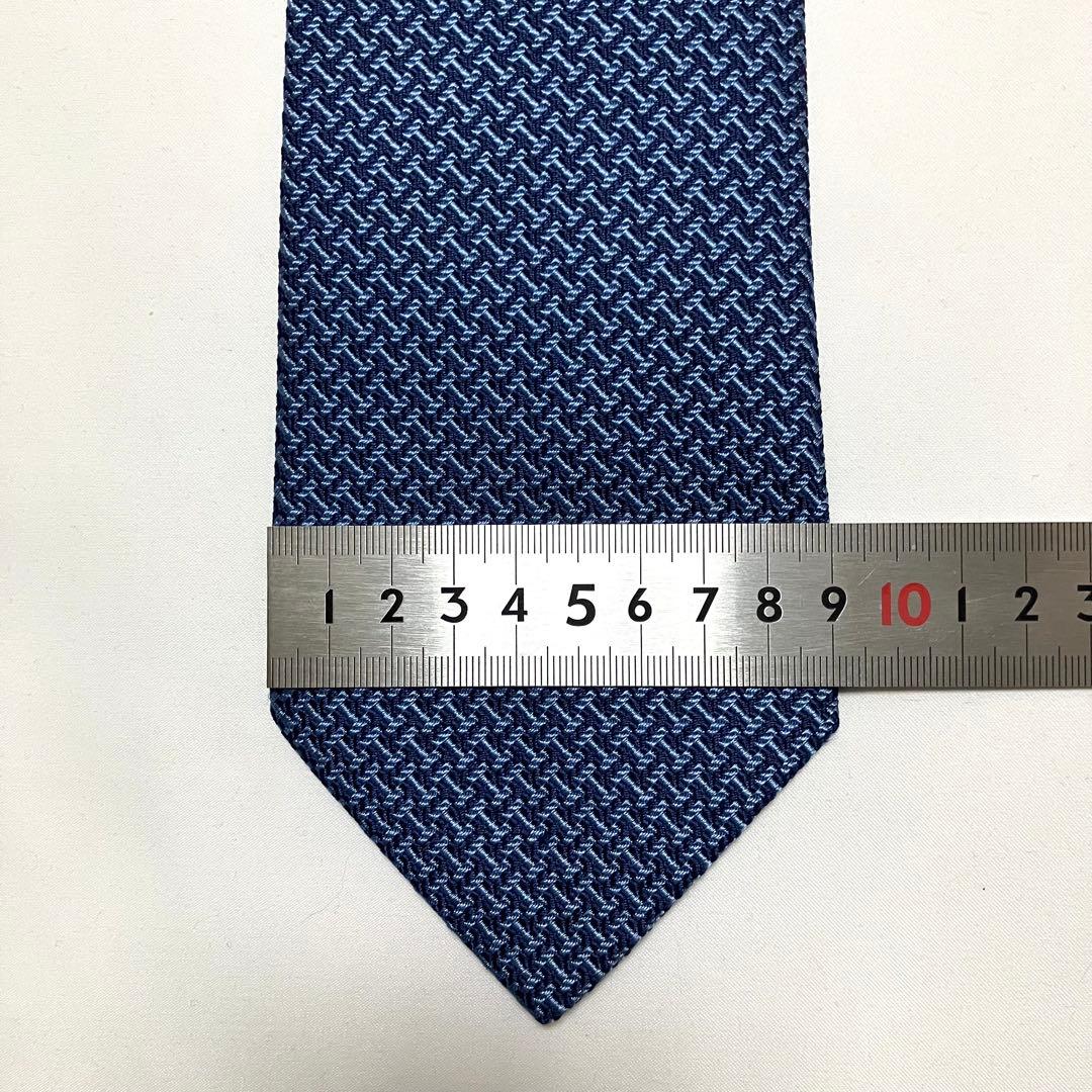 良品 HERMES エルメス ネクタイ H柄 総柄 ブルー系 シルク100%