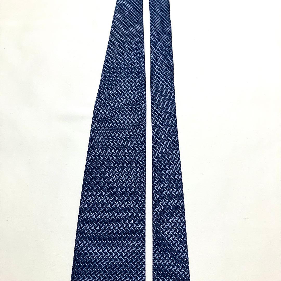 良品 HERMES エルメス ネクタイ H柄 総柄 ブルー系 シルク100%