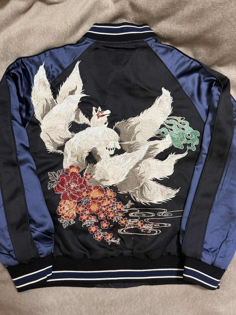 未使用 SKAJAN キツネ 桜 限定 スカジャン unisex 美品 navy