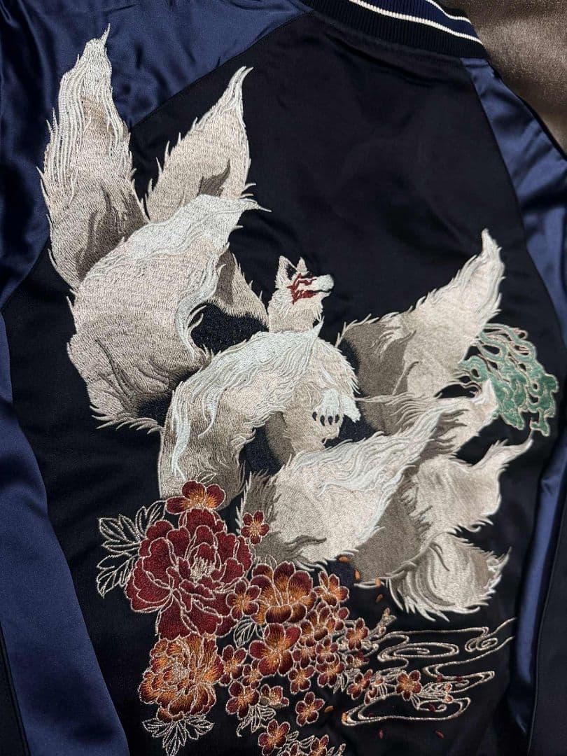 未使用 SKAJAN キツネ 桜 限定 スカジャン unisex 美品 navy