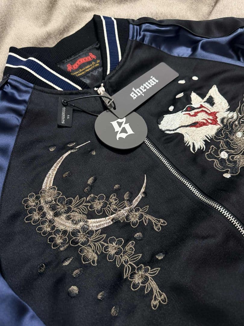 未使用 SKAJAN キツネ 桜 限定 スカジャン unisex 美品 navy