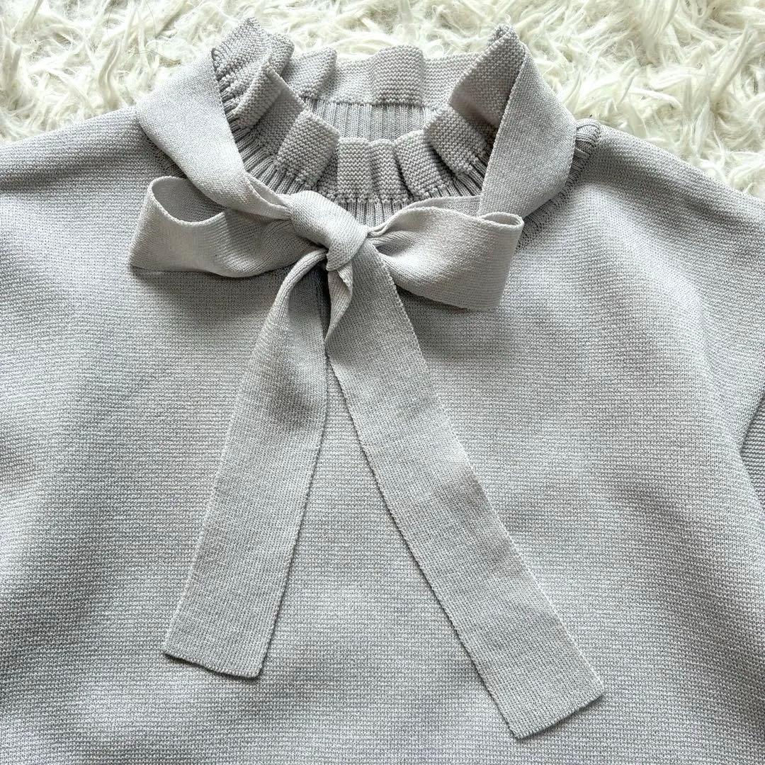 美品✨エムズグレイシー 22年モデル フリル ニット ボウタイ リボン グレー
