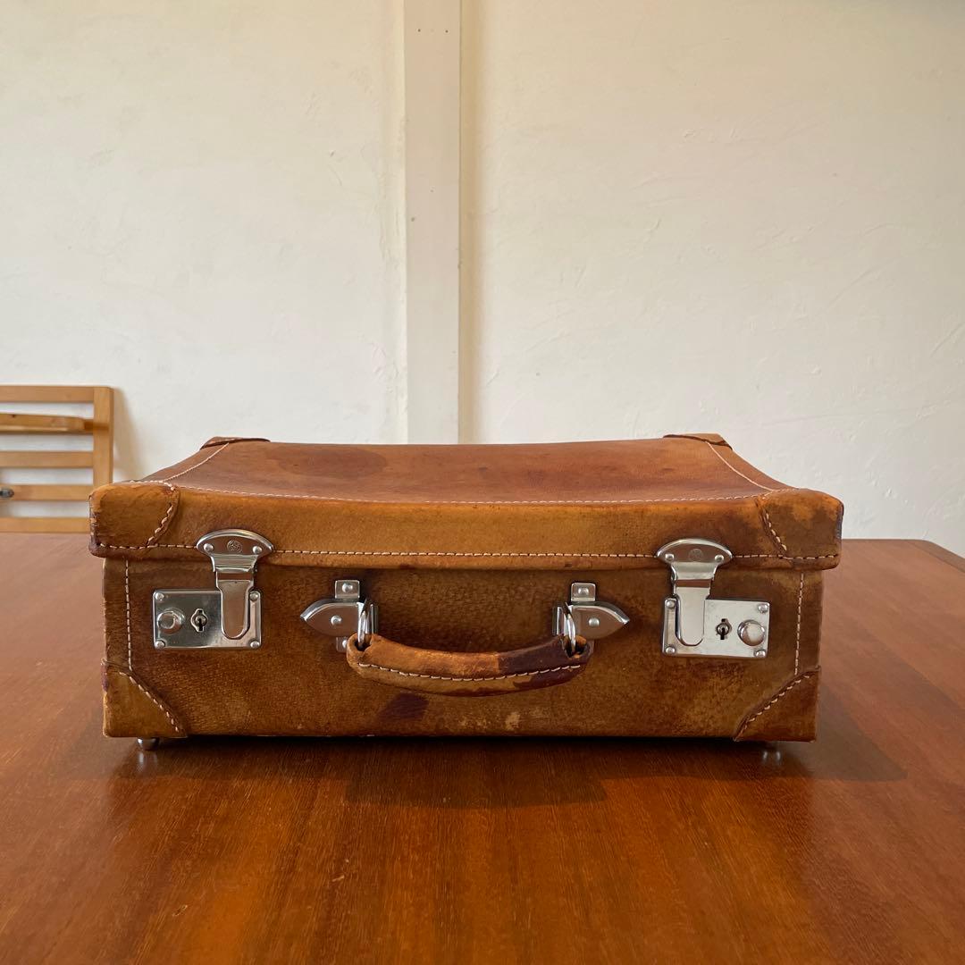 アンティーク　トランク　鍵付き　ケース　レザー　本革　バッグ　カバン　鞄