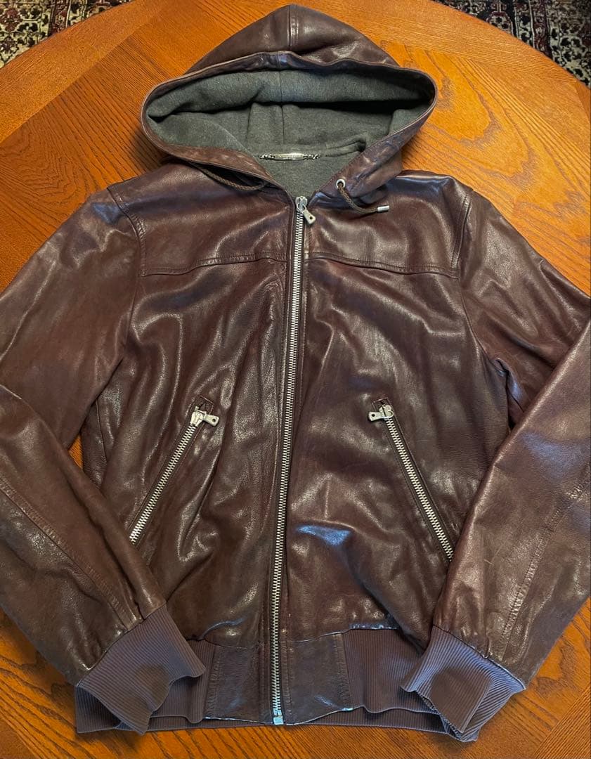 DOLCE & GABBANA フード付きレザージャケット