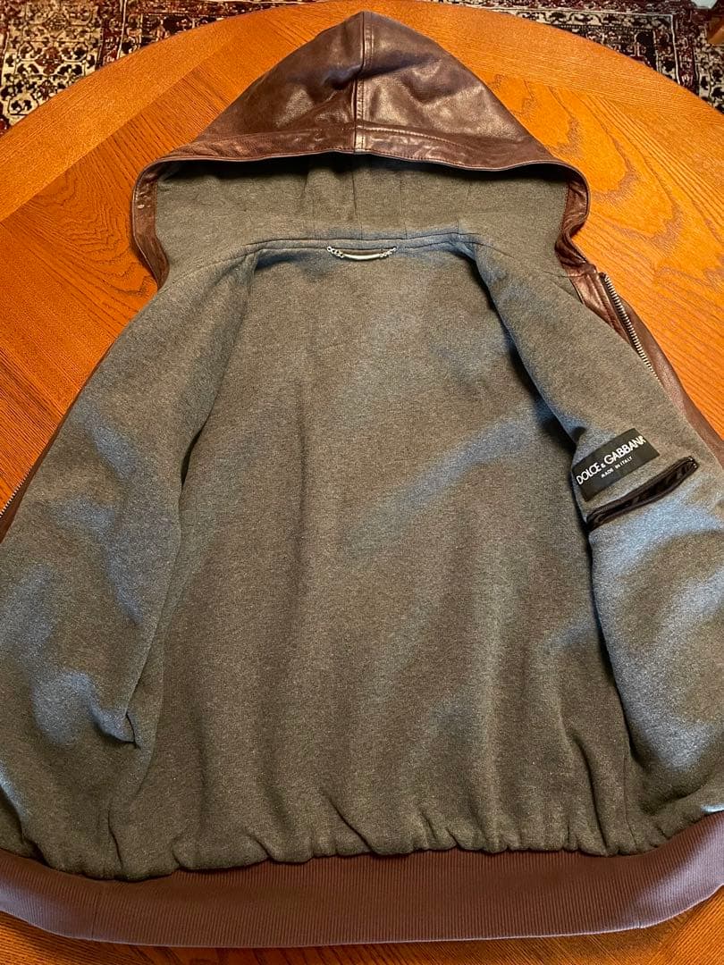 DOLCE & GABBANA フード付きレザージャケット