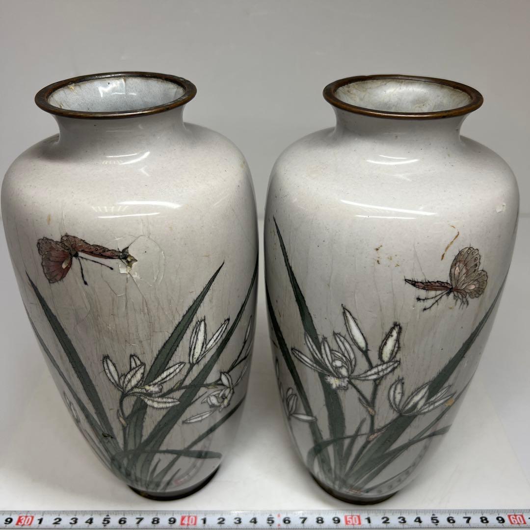 時代　和物七宝一対花瓶　高さ約25㎝　東Y7-0522②タサコサ