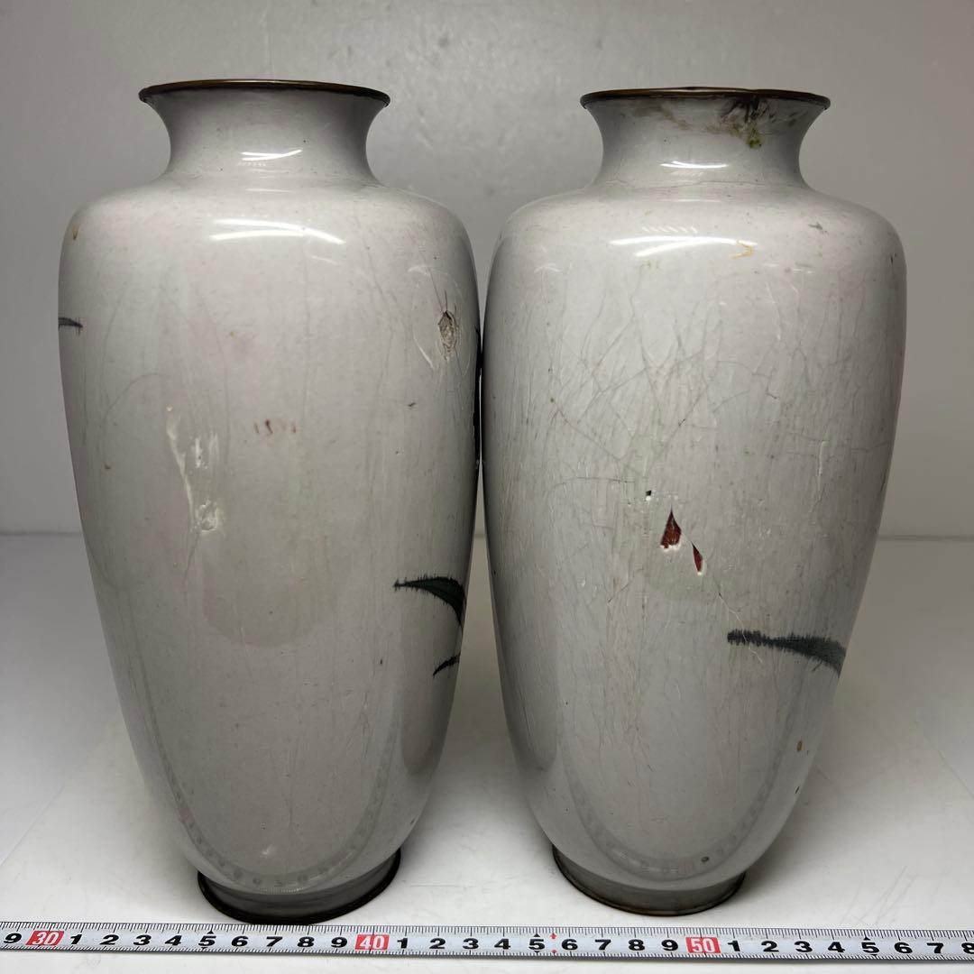 時代　和物七宝一対花瓶　高さ約25㎝　東Y7-0522②タサコサ