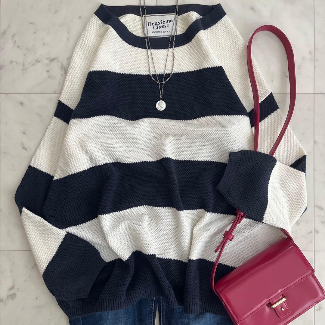 ドゥーズィーエムクラス ニット セーター コットン100% ネイビー ホワイト