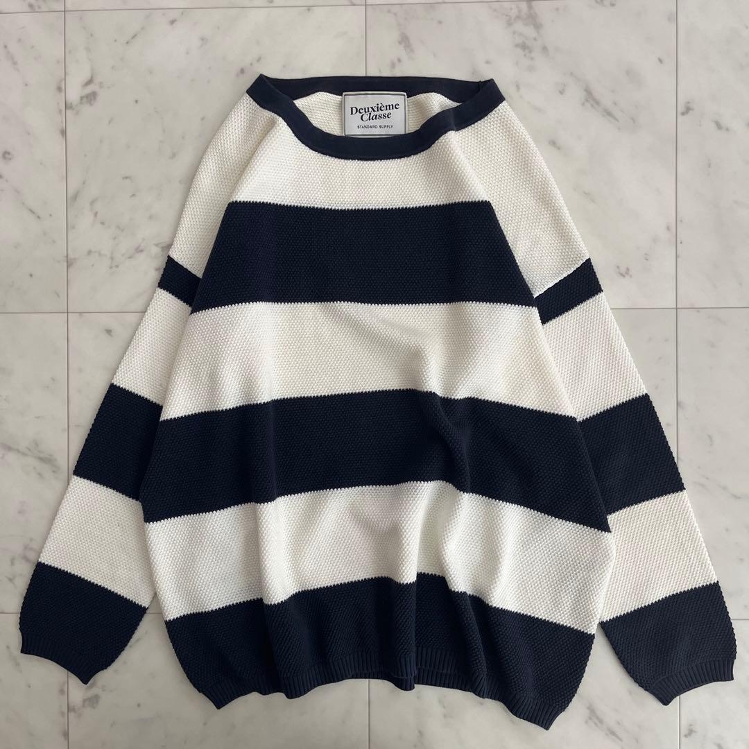 ドゥーズィーエムクラス ニット セーター コットン100% ネイビー ホワイト