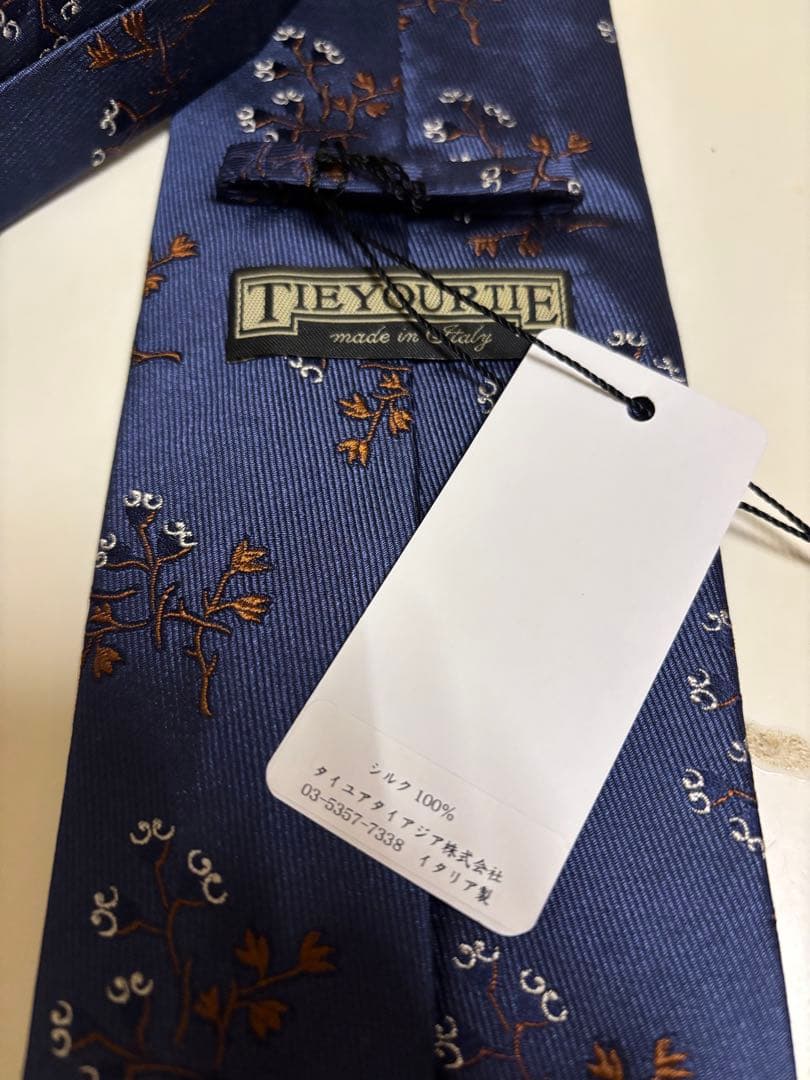 TIE YOUR TIE ネイビー　花柄　ネクタイ　イタリア製　タイユアタイ