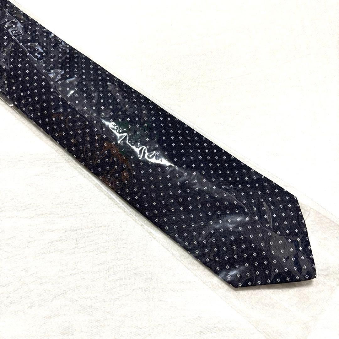 新品未使用　ルイジボレッリ　ネクタイ　ダークネイビー　小紋柄　タグ付
