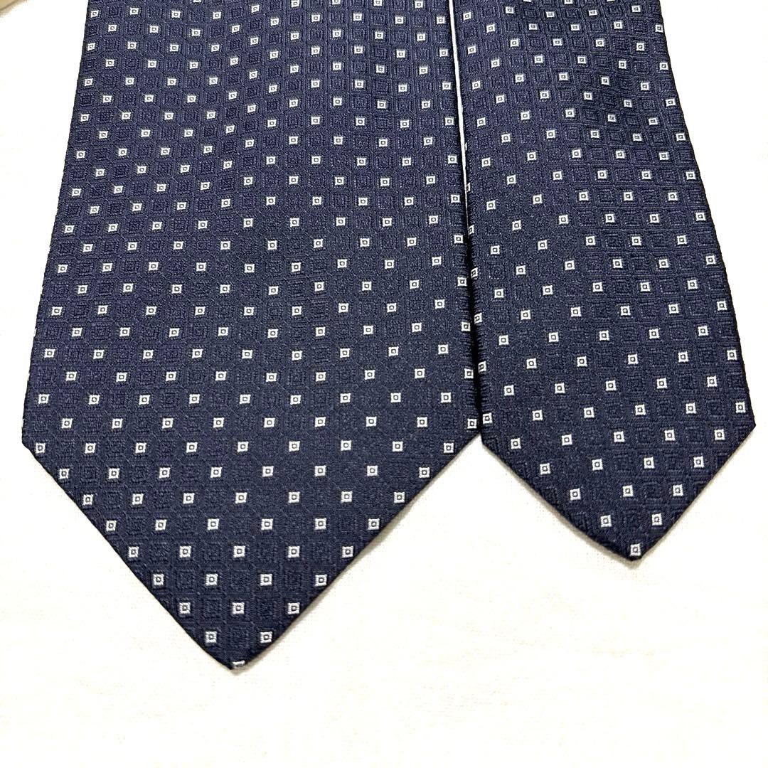 新品未使用　ルイジボレッリ　ネクタイ　ダークネイビー　小紋柄　タグ付