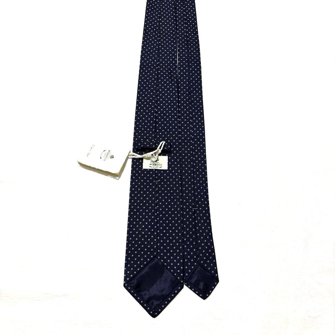 新品未使用　ルイジボレッリ　ネクタイ　ダークネイビー　小紋柄　タグ付