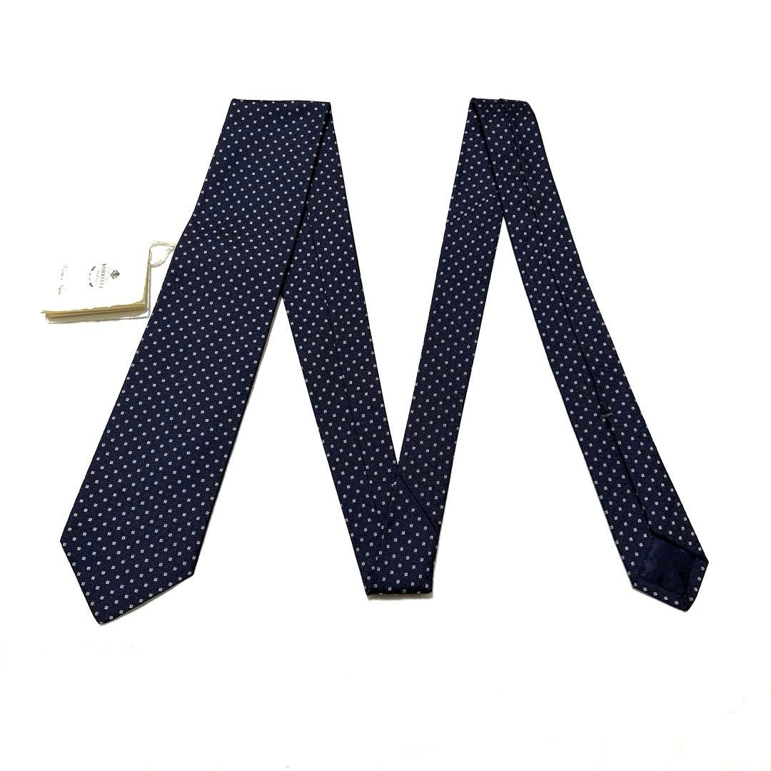 新品未使用　ルイジボレッリ　ネクタイ　ダークネイビー　小紋柄　タグ付