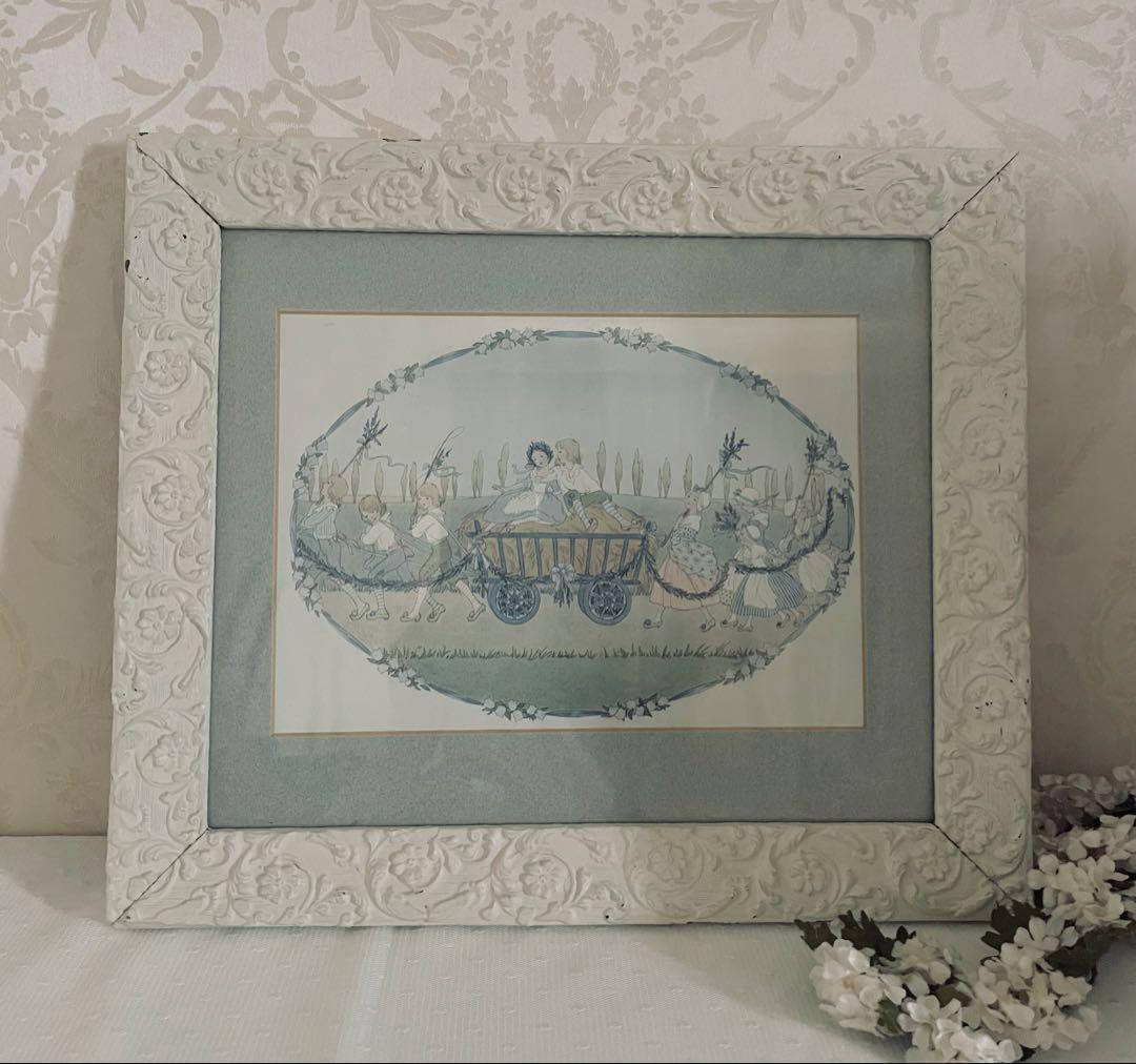 ウィルビーク ル　メール　絵本挿絵の額装品　アンティーク　初版　シャビーシック