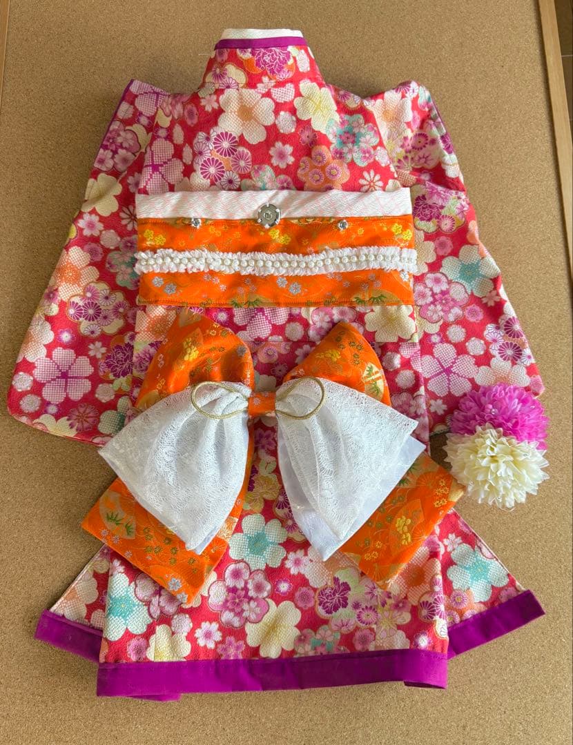 わんちゃん女の子　引きずり大振袖　Mサイズ