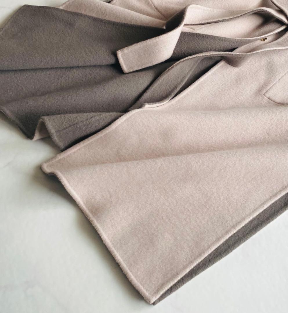 FRAY I.D ウール カシミヤ バイカラー リバーコート モカ×ベビーピンク