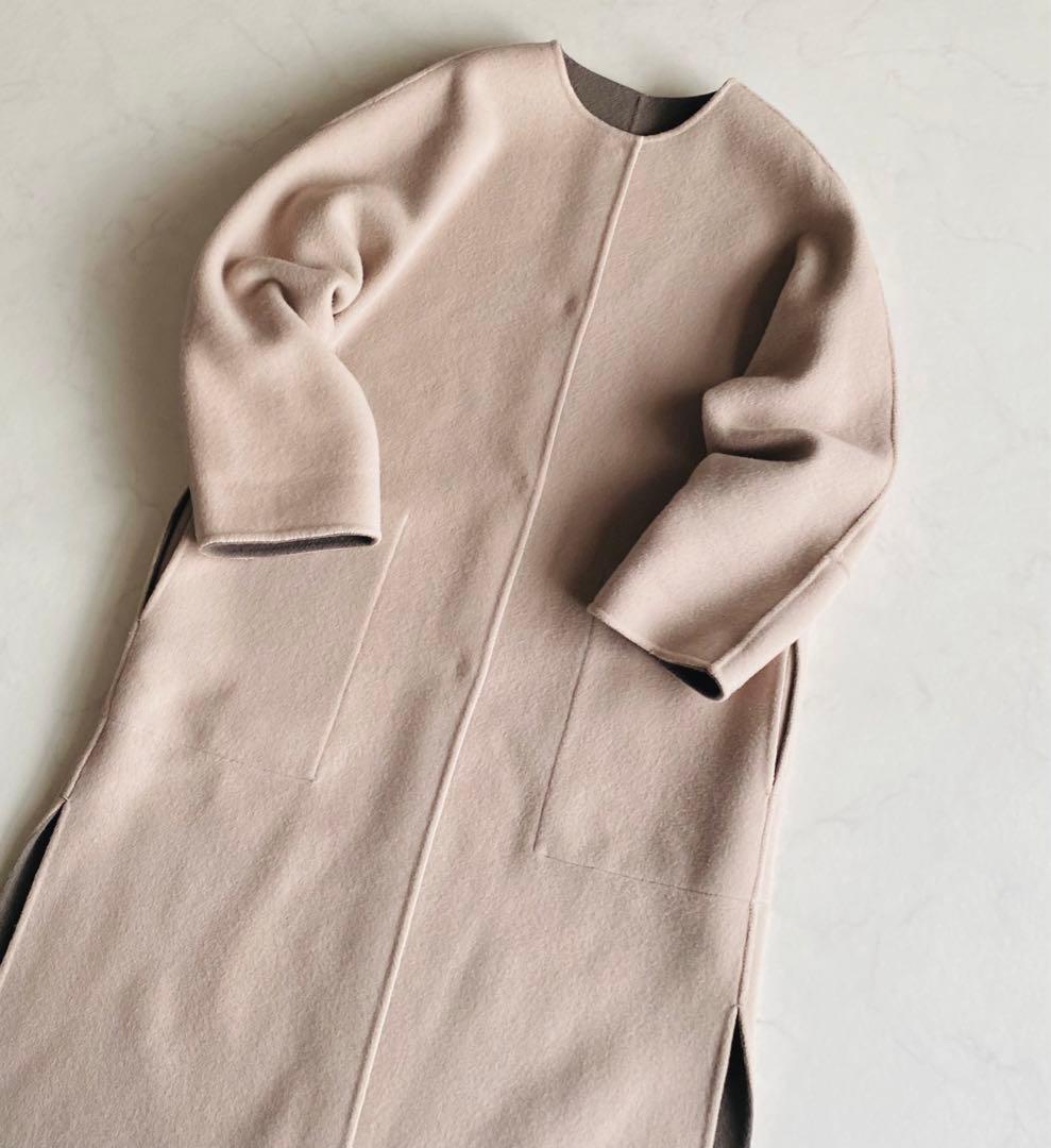 FRAY I.D ウール カシミヤ バイカラー リバーコート モカ×ベビーピンク