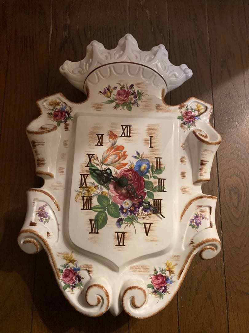 花柄陶器製壁掛け時計