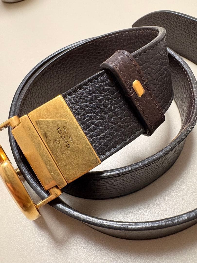 GUCCI ブラックレザーベルト ダブルGバックル リバーシブル