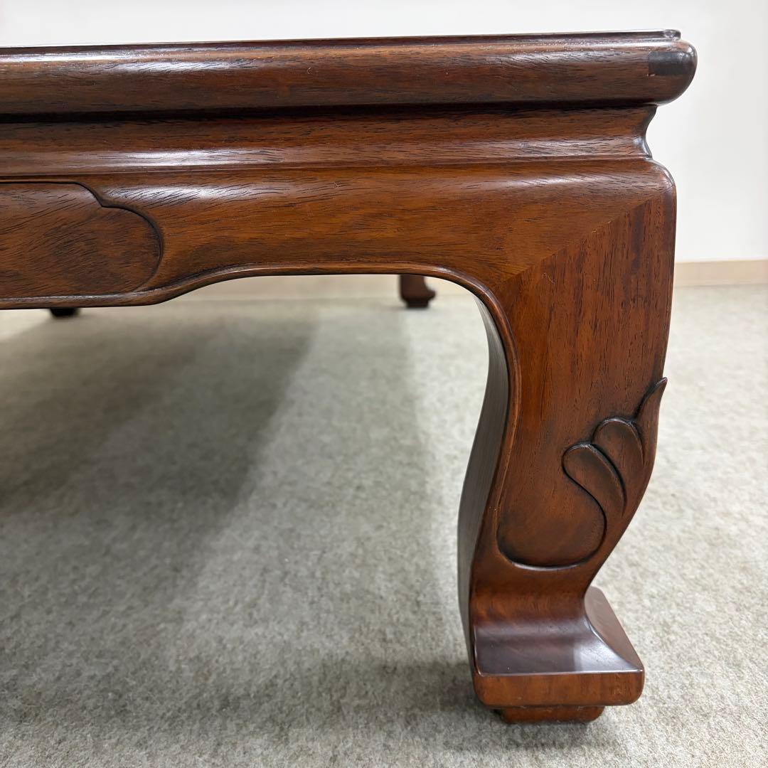 大阪唐木指物【中澤唐木】花梨五尺座卓 菊彫 漆塗生地