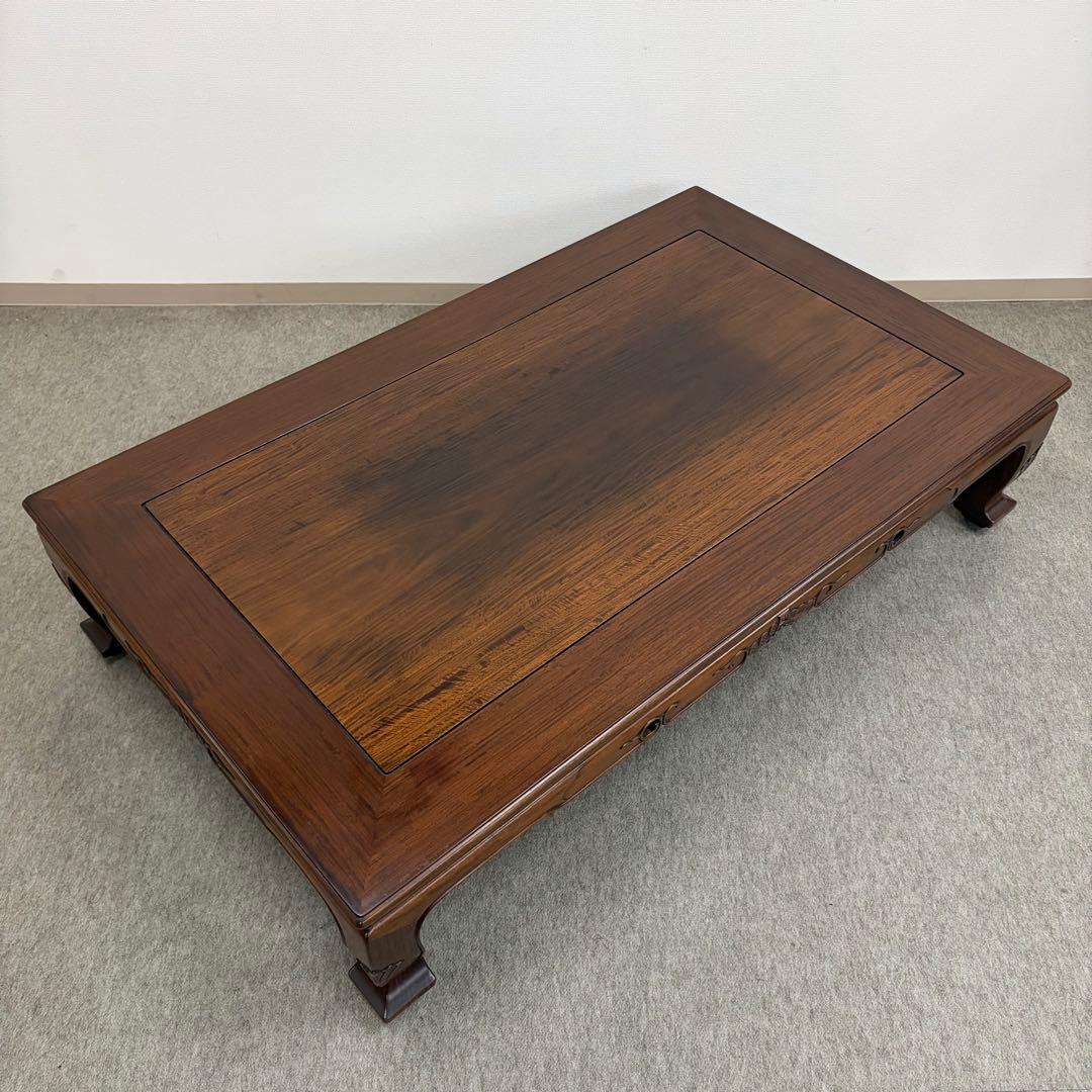 大阪唐木指物【中澤唐木】花梨五尺座卓 菊彫 漆塗生地