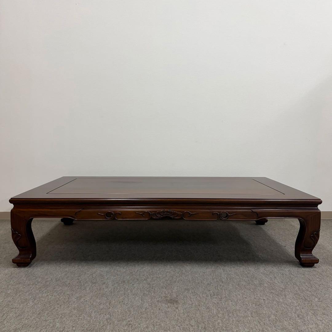 大阪唐木指物【中澤唐木】花梨五尺座卓 菊彫 漆塗生地