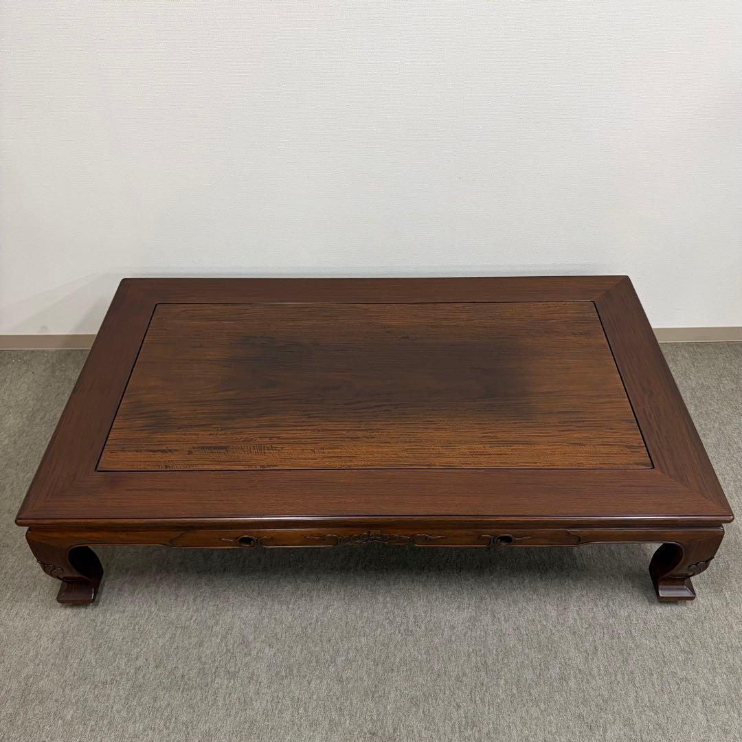 大阪唐木指物【中澤唐木】花梨五尺座卓 菊彫 漆塗生地