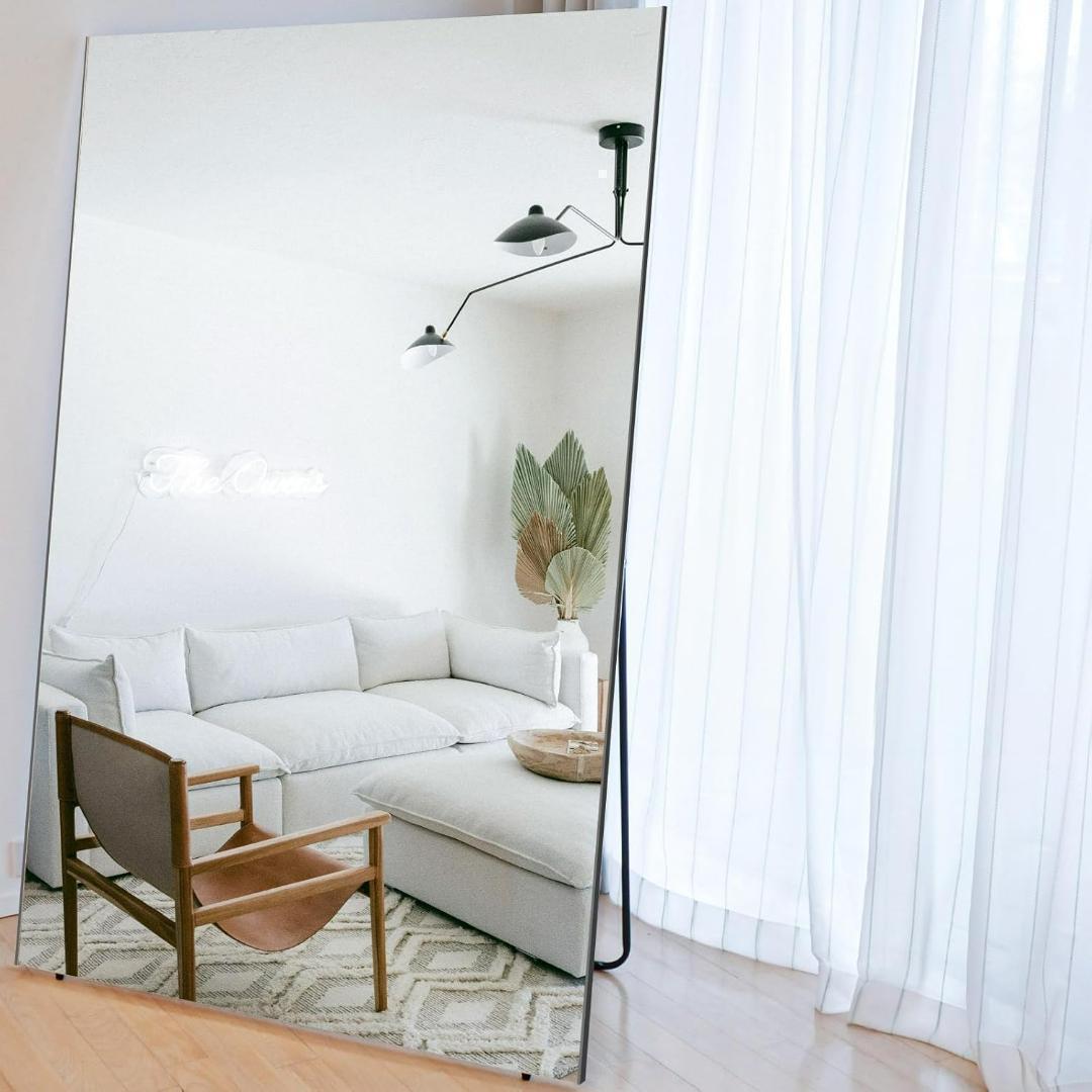 【美品】スタンドミラー 壁掛け 割れない鏡 幅100x160cm 銀色 7番