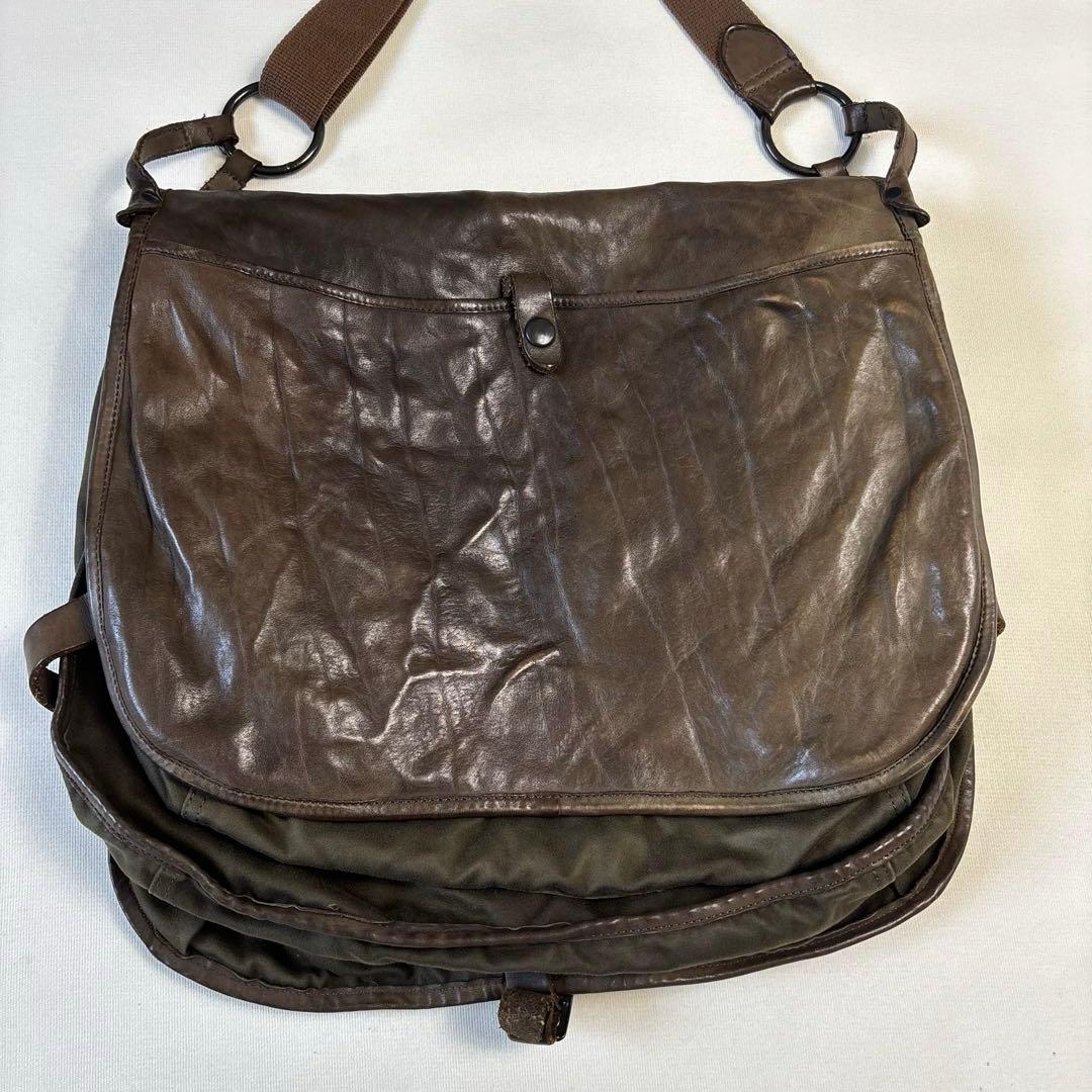 希少✨BACKLASH メッセンジャーバッグ レザー ブラウン×カーキ 大容量