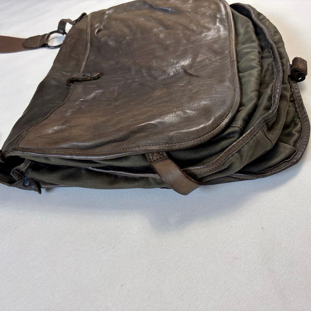 希少✨BACKLASH メッセンジャーバッグ レザー ブラウン×カーキ 大容量