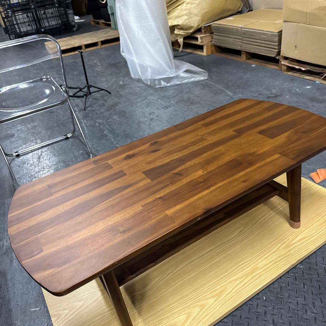 unico ダークブラウン木製楕円形センターテーブル