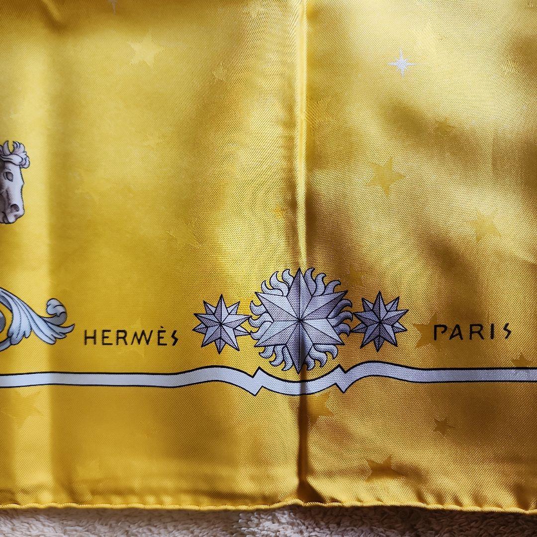 【HERMES】カレ90 宇宙観 シルクスカーフ エルメス イエロー