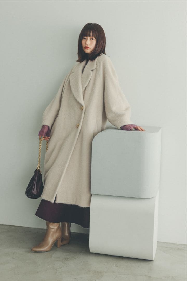 SNIDEL シャギーニットベージュ ロングコート