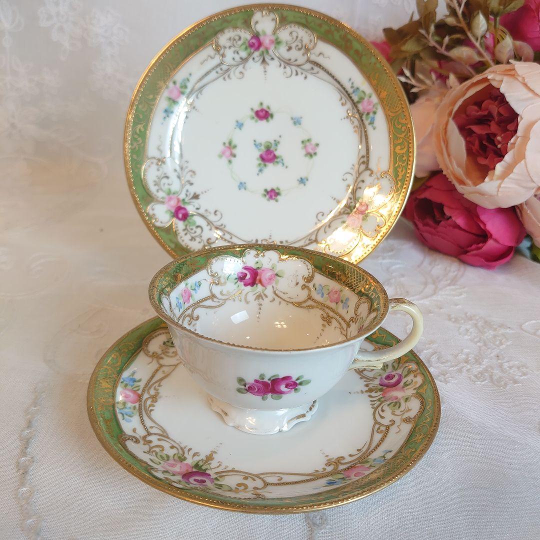 オールドノリタケ　金盛薔薇絵図　カップ&ソーサートリオ　ケーキ皿