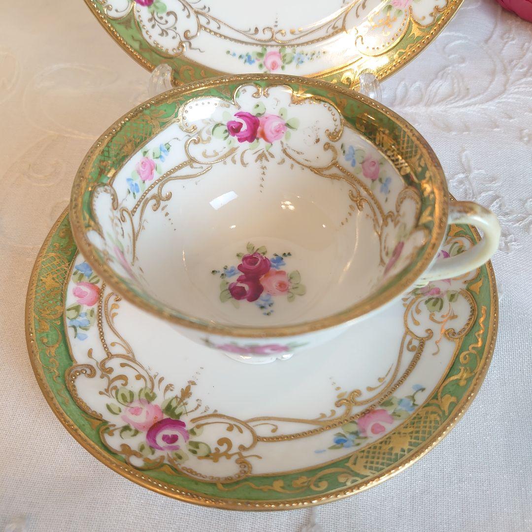オールドノリタケ　金盛薔薇絵図　カップ&ソーサートリオ　ケーキ皿