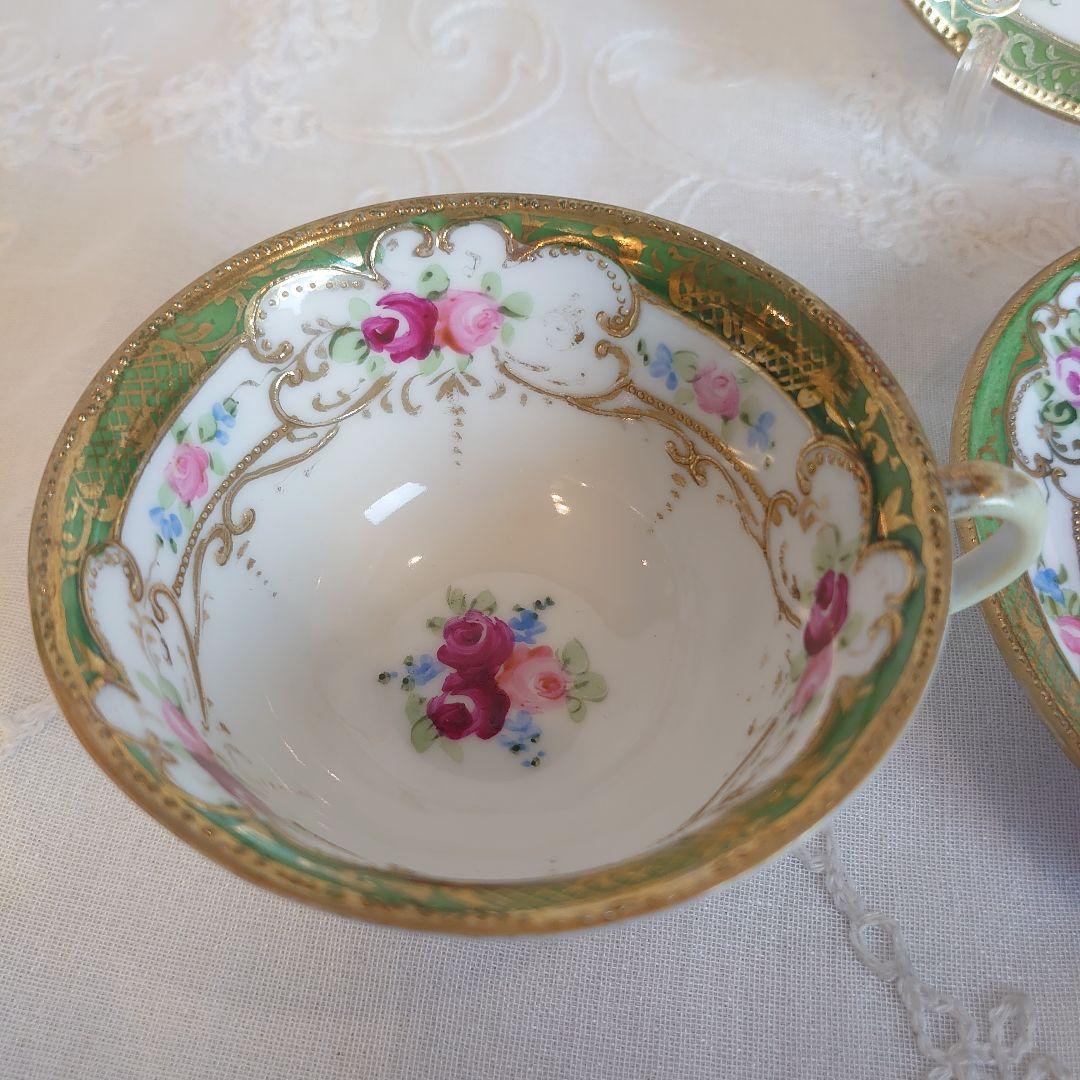 オールドノリタケ　金盛薔薇絵図　カップ&ソーサートリオ　ケーキ皿