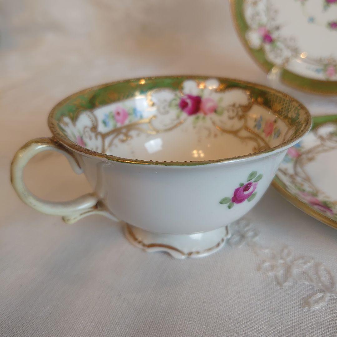 オールドノリタケ　金盛薔薇絵図　カップ&ソーサートリオ　ケーキ皿