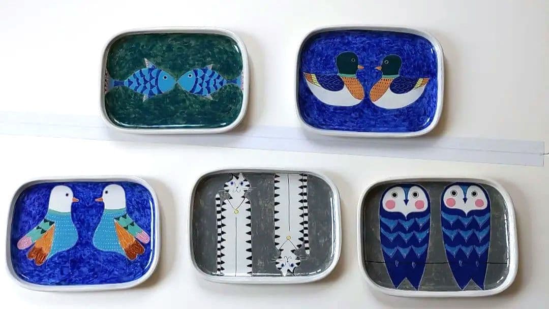 陶器　動物の絵皿　作家物　銘有り