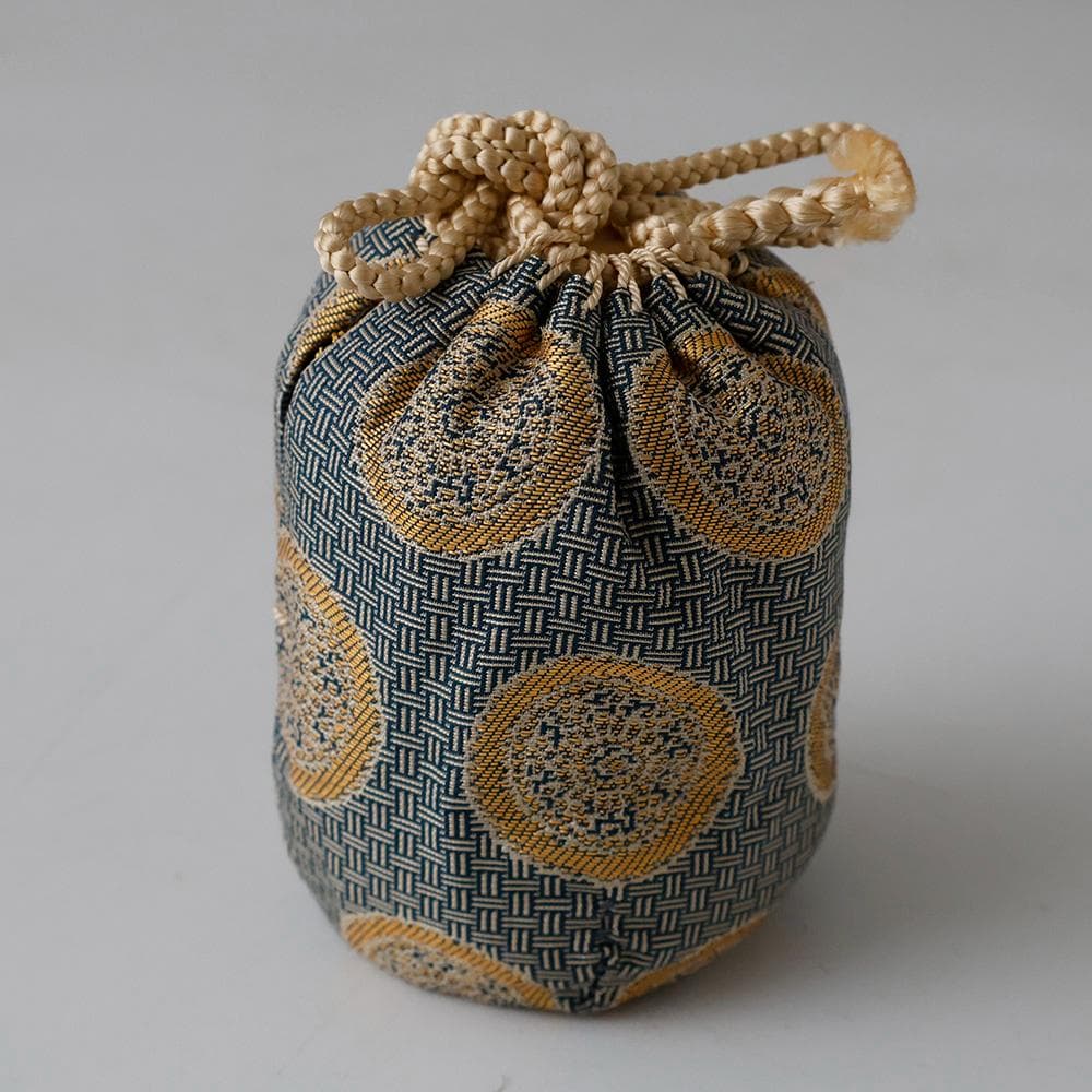 時代 備前焼 茶入 砂高台 在銘 陶印あり 糸屋風通（名物裂）仕覆付 茶道具