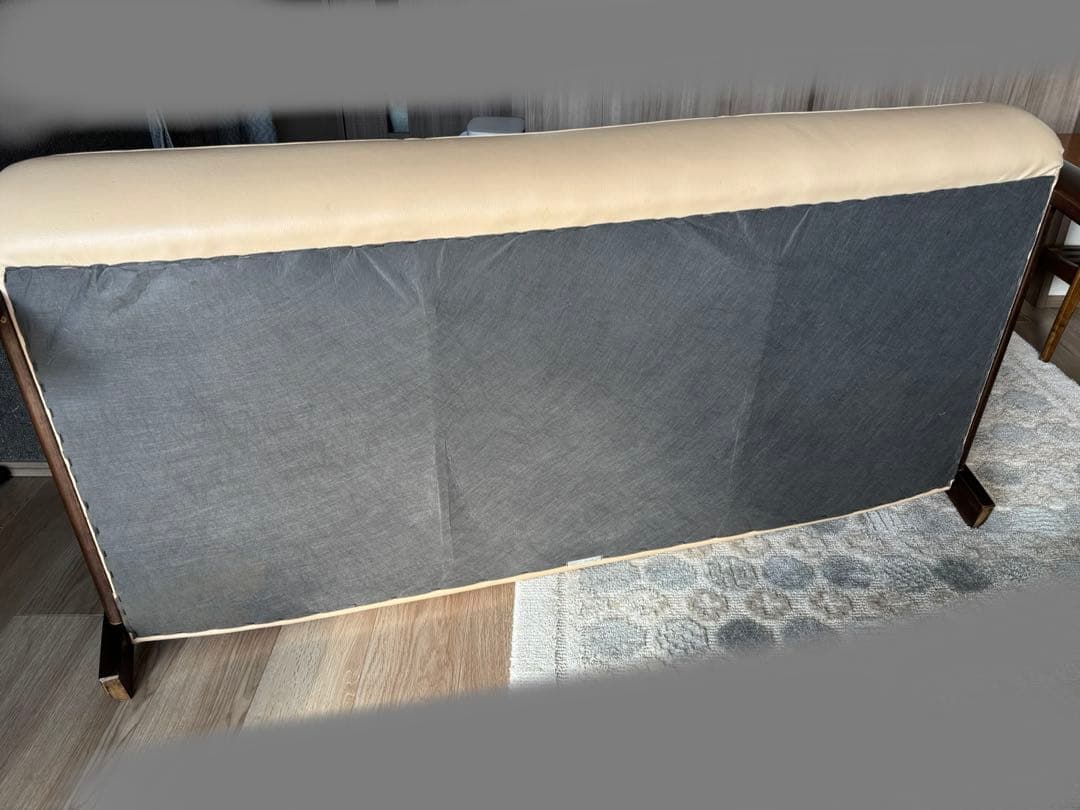 【送料込】カリモク 本革 レザー ハイバック3人掛 トリプル ソファ 木肘