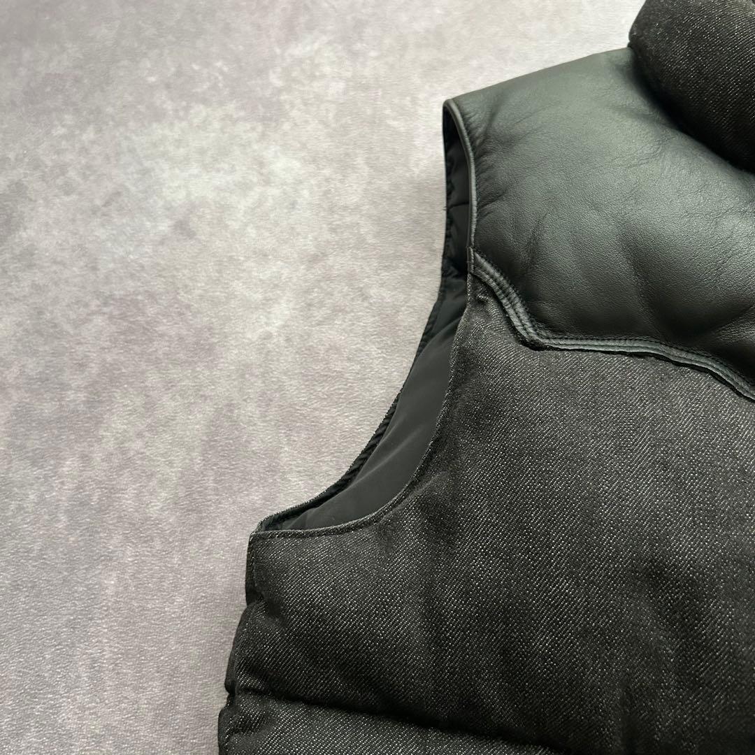 ロッキーマウンテンフェザーベッド ダウンベスト ブラックデニム レザーヨーク