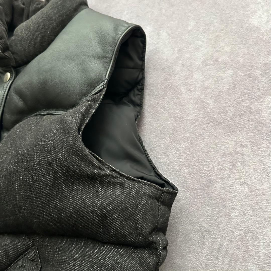 ロッキーマウンテンフェザーベッド ダウンベスト ブラックデニム レザーヨーク