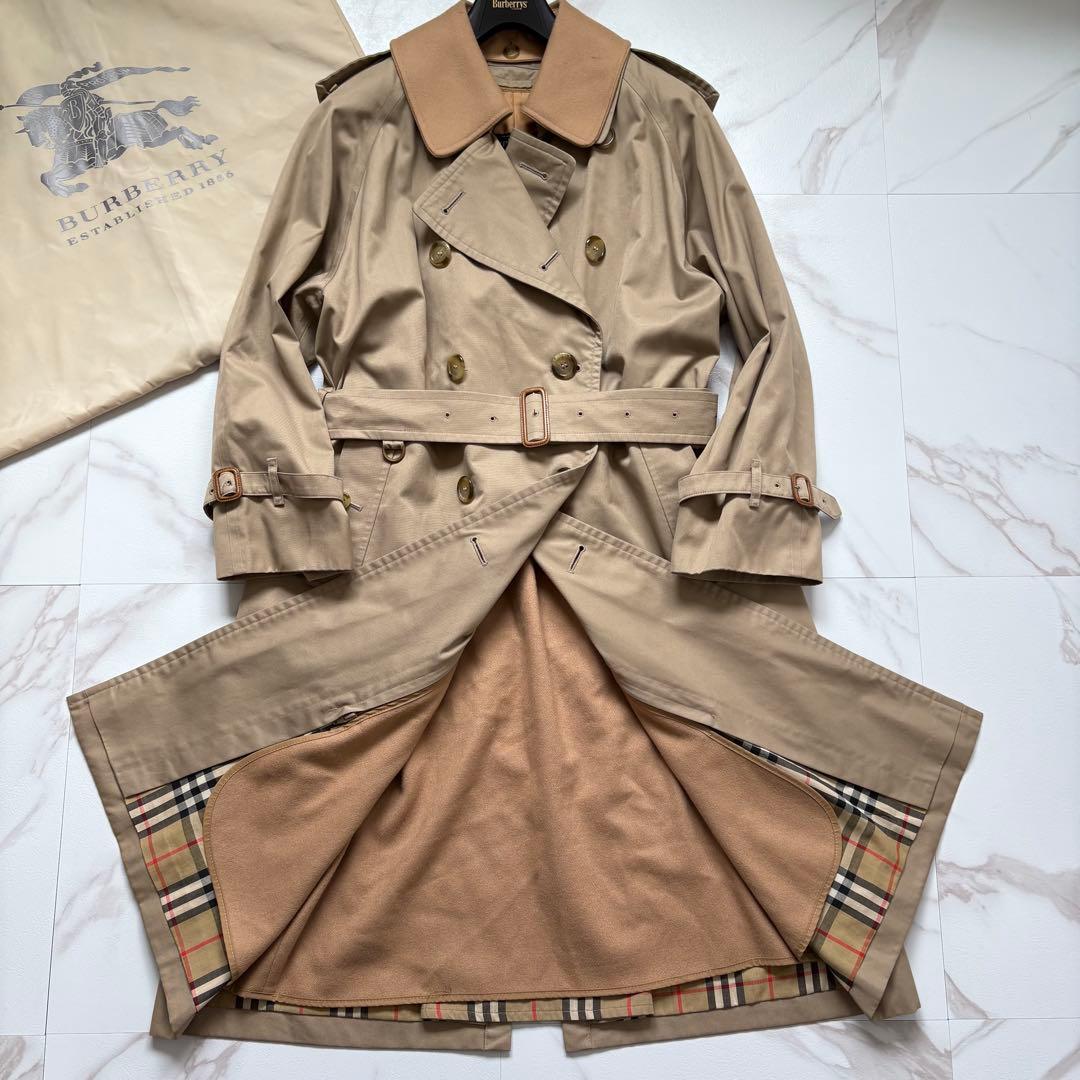 希少◆90s バーバリー トレンチコート 襟付き ライナー付 L相当
