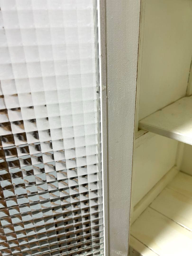 ハンドメイドモールガラス棚キャビネット食器棚古道具 古いものキッチン一部難アリ